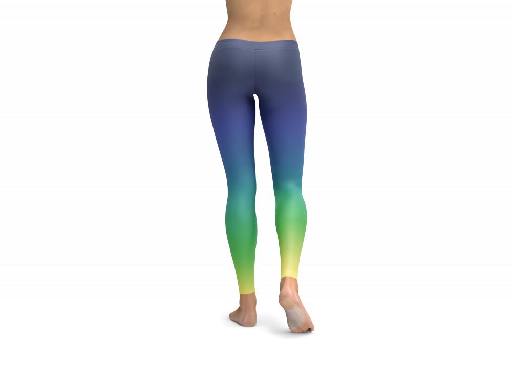 Blue Green Yellow Gradient Pattern Leggings Yoga Pants, Leggings, Yoga Pants, Tights, workout pants, workout clothes, dance pants, designer tights, stretchy printed leggings, roller derby, rollerderby, cosplay, volleyball, running pants, crossfit, yoga, tribal, patterned, printed cut and sewn in the USA, american made, stretchy, festival, rave, Spirit West Designs Outdoor Adventure Apparel and Home Decor