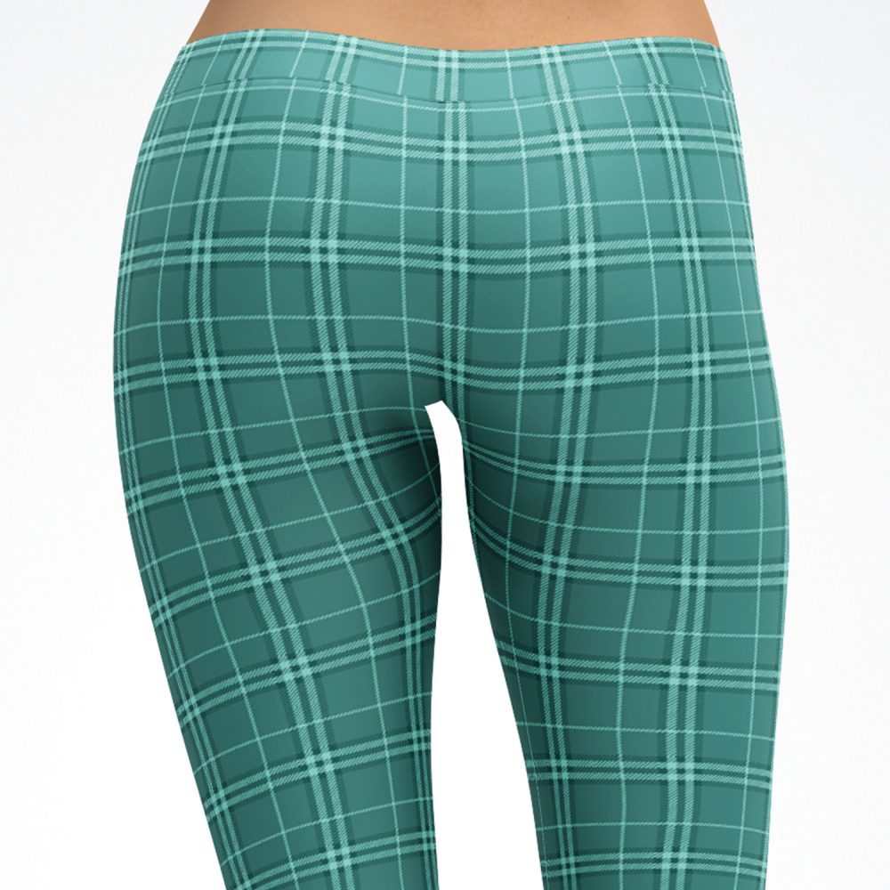 Blue Turquoise Tartan Pattern Leggings