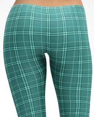 Blue Turquoise Tartan Pattern Leggings