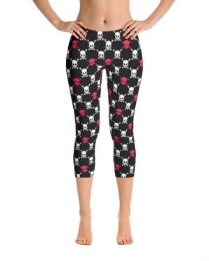 Pink and Black Skull Argyle Pattern Capri Leggings