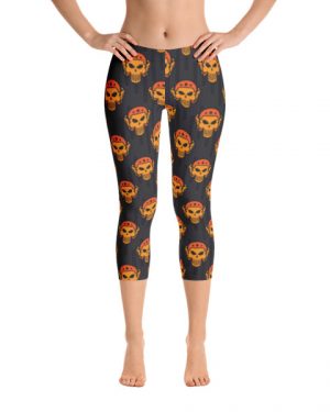 Orange Biker Skulls Capri Leggings