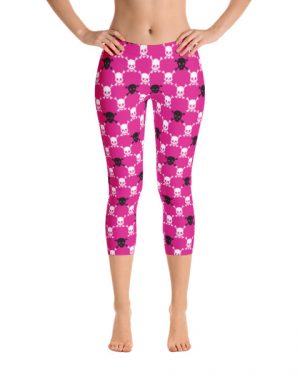 Pink Skull Argyle Pattern Capri Leggings