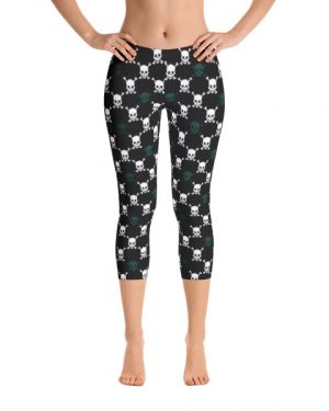 Dark Green and black Skull Argyle Pattern Capri Leggings