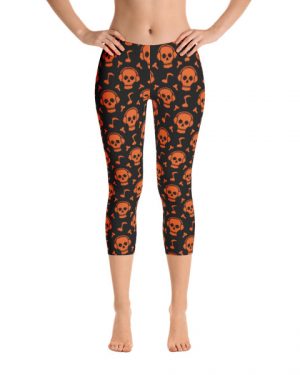 Orange Skull Beats Capri Leggings