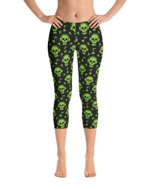 Lime Green Skull Music Capri Leggings