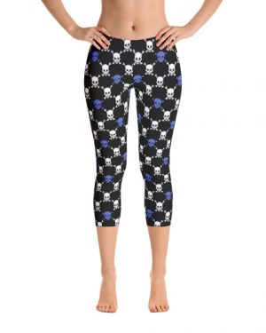 Blue and Black Skull Argyle Pattern Capri Leggings