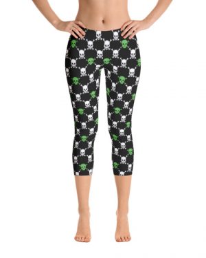 Blue and Green Skull Argyle Pattern Capri Leggings