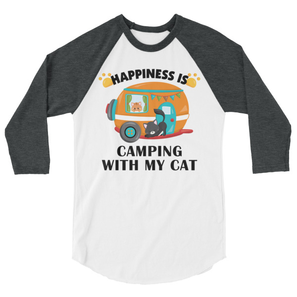 Happiness Is Camping With My Cat, Happy Camper, Happy Glamper 3/4 Sleeve Raglan Baseball T Shirt, colored sleeves, different colour sleeve, LGBTQ, Rainbow Lips, Rainbow shirts, shirt shirts, & t shirts, t shirt apparel, Anti-Trump, Political tee, political shirt, protest tee, protest t-shirt, protest shirt, cool graphic funny shirt, funny shirts for teenagers, Camping Shirt, Glamping T-Shirt, Camping Tee, Camper, RV, Trailer, Funny Camping Shirt, I love Glamping sirt, glamping, glamp, glamper, camp, camping, camper, campfire, roasting marshmallows, marshmallow, hot dog, weiner, weiner roasting stick, tent, lantern, sleeping bag, canteen, outdoor, sleeping under the stars, comical funniest t-shirt, funky workout shirt, weightlifting, weightlifter, runner, running, clothing, Outdoor wilderness camping apparel by Spirit West Designs, Why fit in when you can stand out!