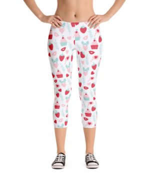 Cupcakes and Strawberries White Capri Leggings