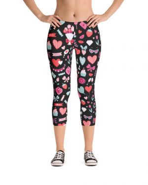Hearts and Bows Black Capri Leggings