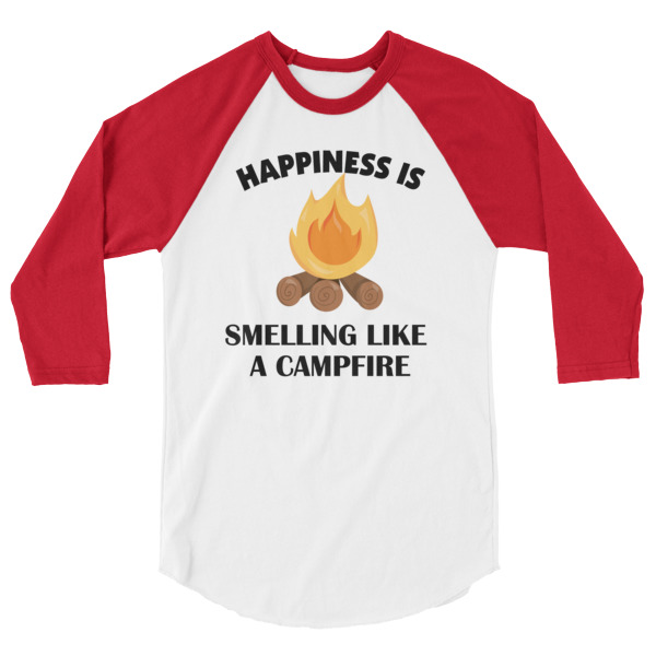 Happiness is Smelling Like A Campfire, Happy Camper, Happy Glamper 3/4 Sleeve Raglan Baseball T Shirt, colored sleeves, different colour sleeve, LGBTQ, Rainbow Lips, Rainbow shirts, shirt shirts, & t shirts, t shirt apparel, Anti-Trump, Political tee, political shirt, protest tee, protest t-shirt, protest shirt, cool graphic funny shirt, funny shirts for teenagers, Camping Shirt, Glamping T-Shirt, Camping Tee, Camper, RV, Trailer, Funny Camping Shirt, I love Glamping sirt, glamping, glamp, glamper, camp, camping, camper, campfire, roasting marshmallows, marshmallow, hot dog, weiner, weiner roasting stick, tent, lantern, sleeping bag, canteen, outdoor, sleeping under the stars, comical funniest t-shirt, funky workout shirt, weightlifting, weightlifter, runner, running, clothing, Outdoor wilderness camping apparel by Spirit West Designs, Why fit in when you can stand out!