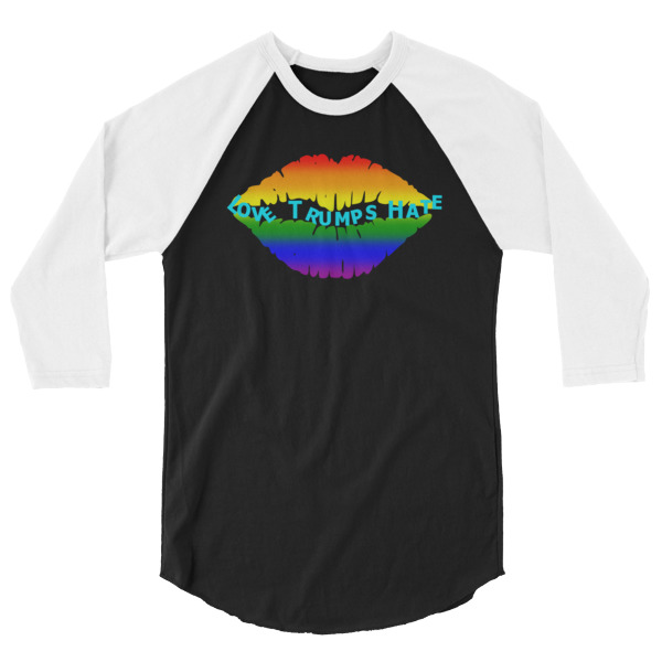 Love Trumps Hate 3/4 Sleeve Raglan Baseball T Shirt, colored sleeves, different colour sleeve, LGBTQ, Rainbow Lips, Rainbow shirts, shirt shirts, & t shirts, t shirt apparel, Anti-Trump, Political tee, political shirt, protest tee, protest t-shirt, protest shirt, cool graphic funny shirt, funny shirts for teenagers, omical funniest t-shirt, funky workout shirt, weightlifting, weightlifter, runner, running, clothing, Outdoor wilderness camping apparel by Spirit West Designs, Why fit in when you can stand out!