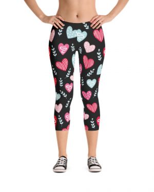 Red and Pink Hearts Capri Leggings