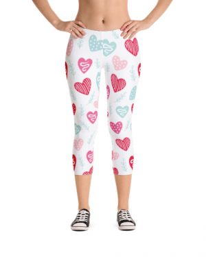 Red and Pink Valentines Hearts Capri Leggings