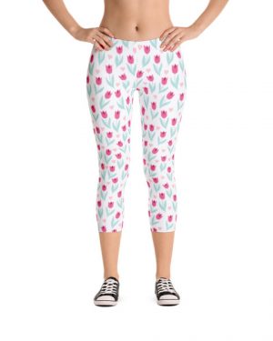 Spring Flowers White Capri Leggings