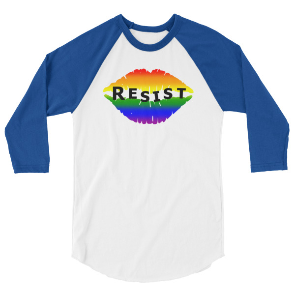 Resist 3/4 Sleeve Raglan Baseball T Shirt, colored sleeves, different colour sleeve, LGBTQ, Rainbow Lips, Rainbow shirts, shirt shirts, & t shirts, t shirt apparel, Anti-Trump, Political tee, political shirt, protest tee, protest t-shirt, protest shirt, cool graphic funny shirt, funny shirts for teenagers, omical funniest t-shirt, funky workout shirt, weightlifting, weightlifter, runner, running, clothing, Outdoor wilderness camping apparel by Spirit West Designs, Why fit in when you can stand out!