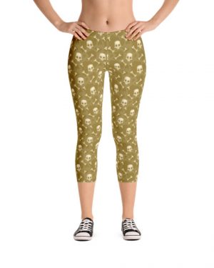 Green Biker Skulls Capri Leggings