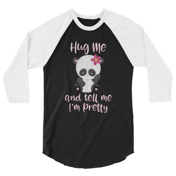 Hug Me And Tell Me I'm Pretty 3/4 Sleeve Raglan Baseball Panda Bear T Shirt, panda, teddy bear, lazy, sleeping, hugs, vacation, holiday, mothers day, birthday, christmas, colored sleeves, different colour sleeve, shirt shirts, tshirt, tee, t shirts, t shirt apparel, protest shirt, cool graphic funny shirt, funny shirts for teenagers, Camping Shirt, Glamping T-Shirt, Camping Tee, Camper, RV, Trailer, Funny Camping Shirt, I love Glamping sirt, glamping, glamp, glamper, camp, camping, camper, campfire, roasting marshmallows, marshmallow, hot dog, weiner, weiner roasting stick, tent, lantern, sleeping bag, canteen, outdoor, sleeping under the stars, comical funniest t-shirt, funky workout shirt, weightlifting, weightlifter, runner, running, clothing, Outdoor wilderness camping apparel by Spirit West Designs, Why fit in when you can stand out!