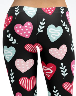 Red and Pink Hearts Capri Leggings