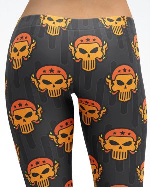 Orange Biker Skulls Capri Leggings