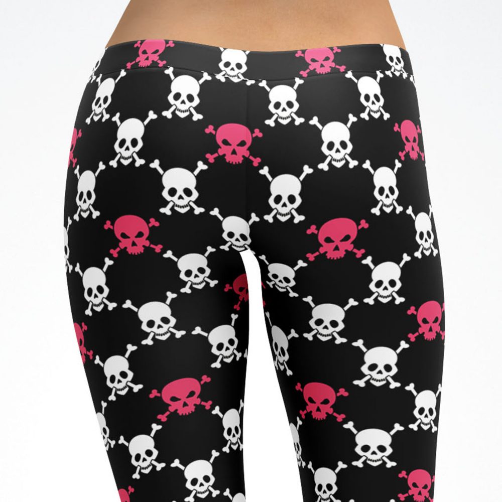 Pink and Black Skull Argyle Pattern Capri Leggings