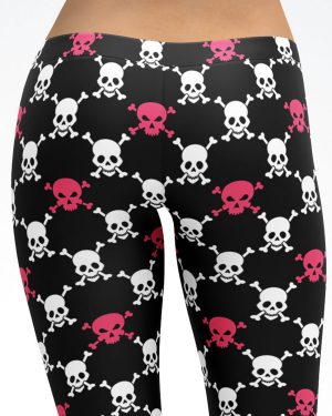 Pink and Black Skull Argyle Pattern Capri Leggings