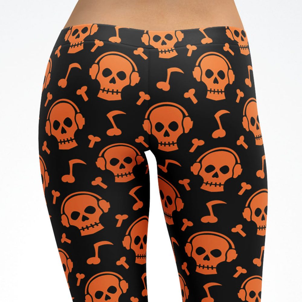 Orange Skull Beats Capri Leggings