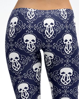 Blue Biker Skulls Capri Leggings