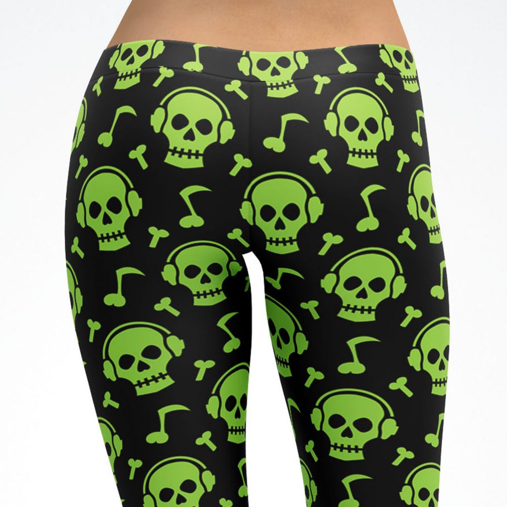 Lime Green Skull Music Leggings
