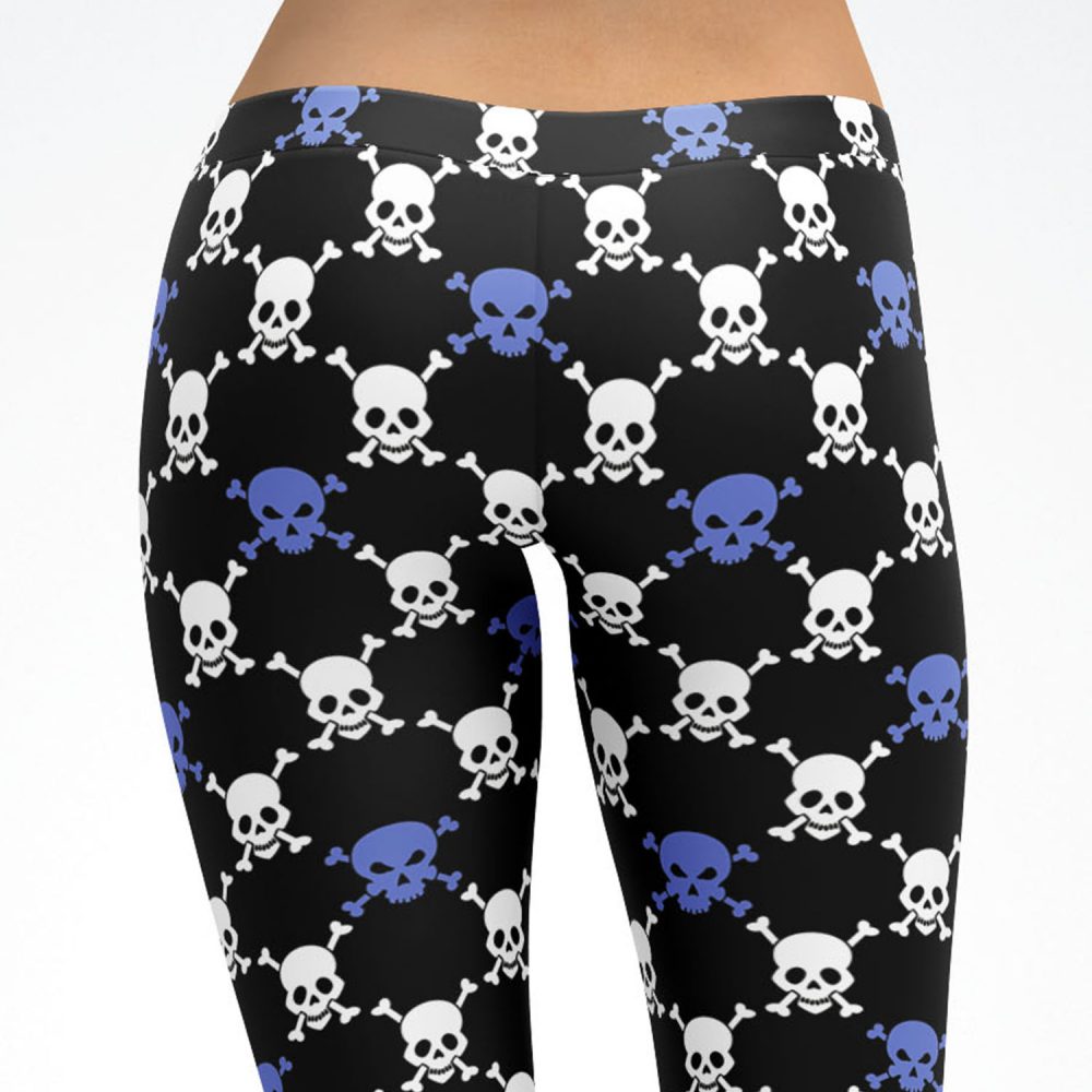 Blue and Black Skull Pattern Leggings
