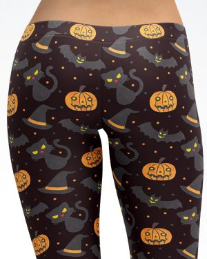 Halloween Cat and Pumpkin Capri Leggings