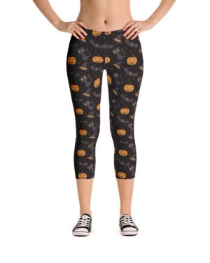 Halloween Cat and Pumpkin Capri Leggings
