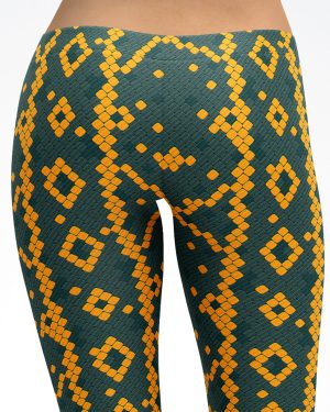 Green and Orange Snake Skin Leggings Yoga Pants