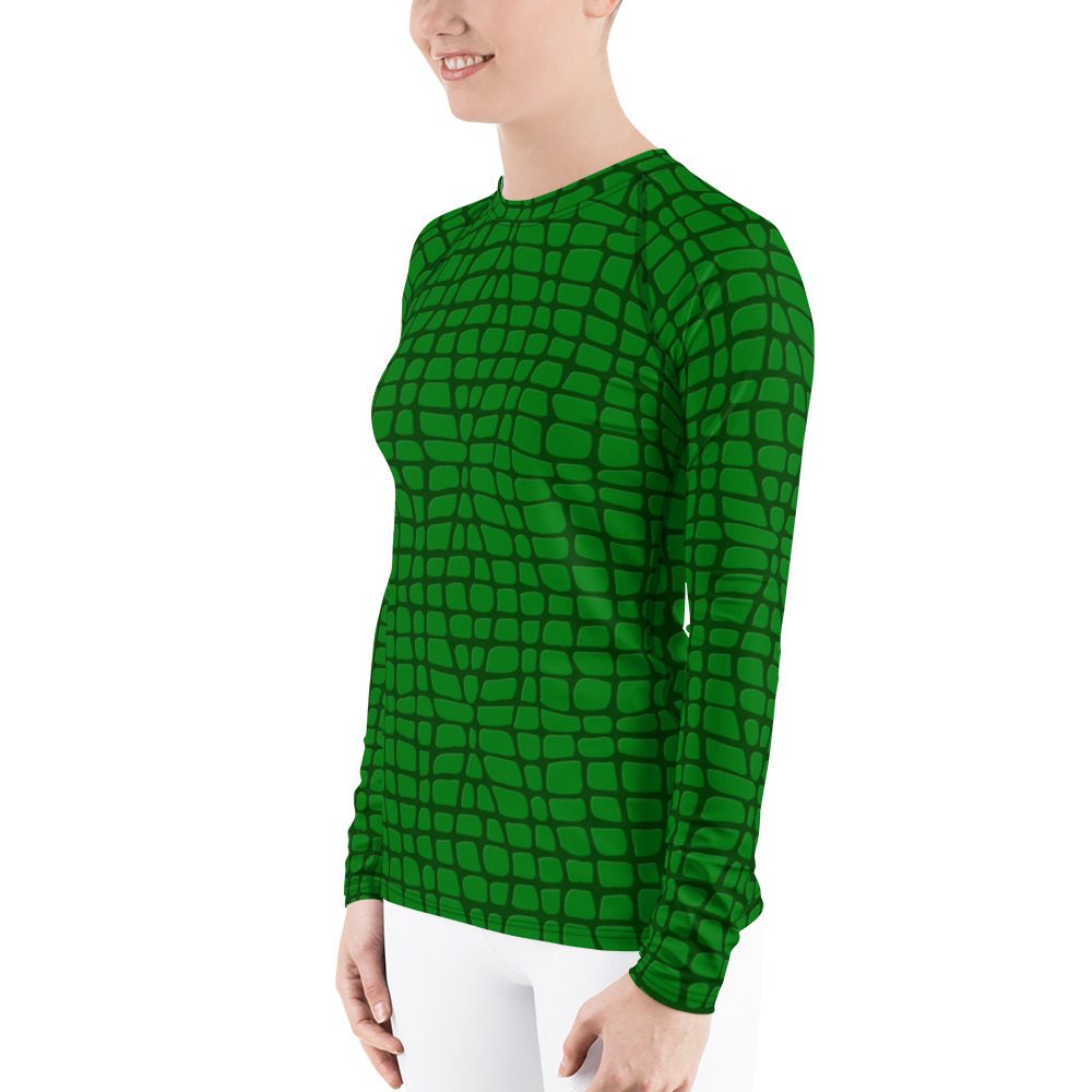 Women's Crocodile Alligator Skin Pattern Rash Guard, Running Shirt, UV Protective Long Sleeve T-Shirt - Image 5