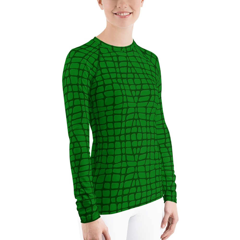 Women's Crocodile Alligator Skin Pattern Rash Guard, Running Shirt, UV Protective Long Sleeve T-Shirt - Image 6