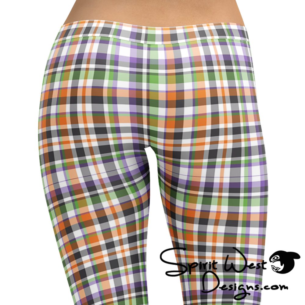 Plaid Leggings - Purple Orange White Tartan Halloween Leggings