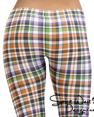 Plaid Leggings – Purple Orange White Tartan Halloween Leggings