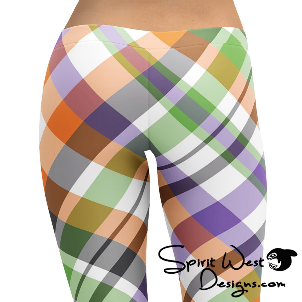 Plaid Leggings - White Green Orange - Halloween Costume