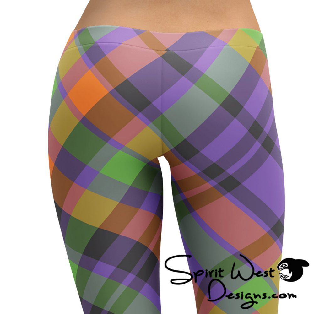Plaid Leggings - Purple Black Orange - Halloween Tartan Costume