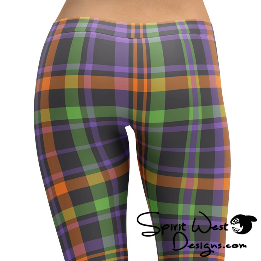 Plaid Leggings - Black Purple Green - Halloween Tartan Costume