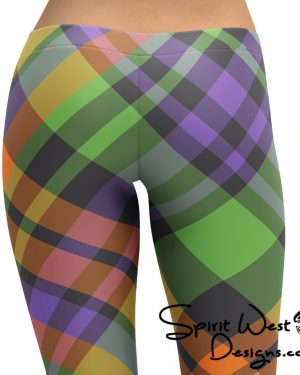 Plaid Leggings – Green Orange Purple – Halloween Party Costume