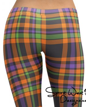 Plaid Leggings – Orange Purple Black – Tartan Halloween Costume