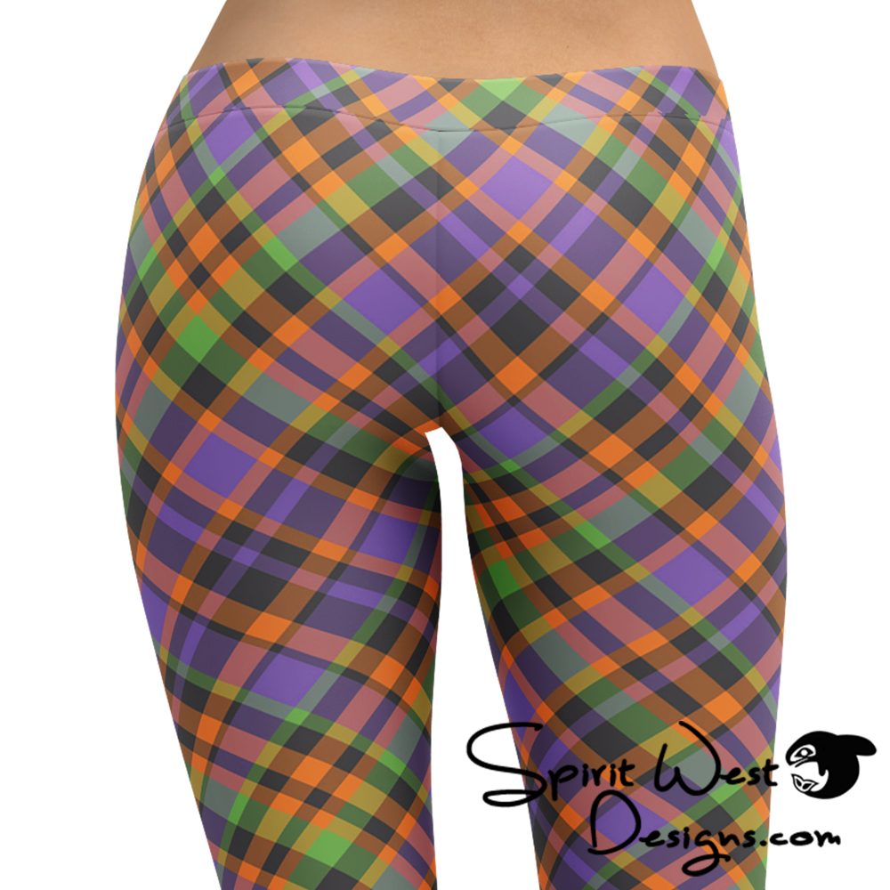 Plaid Leggings - Orange Green Purple - Halloween Tartan Costume