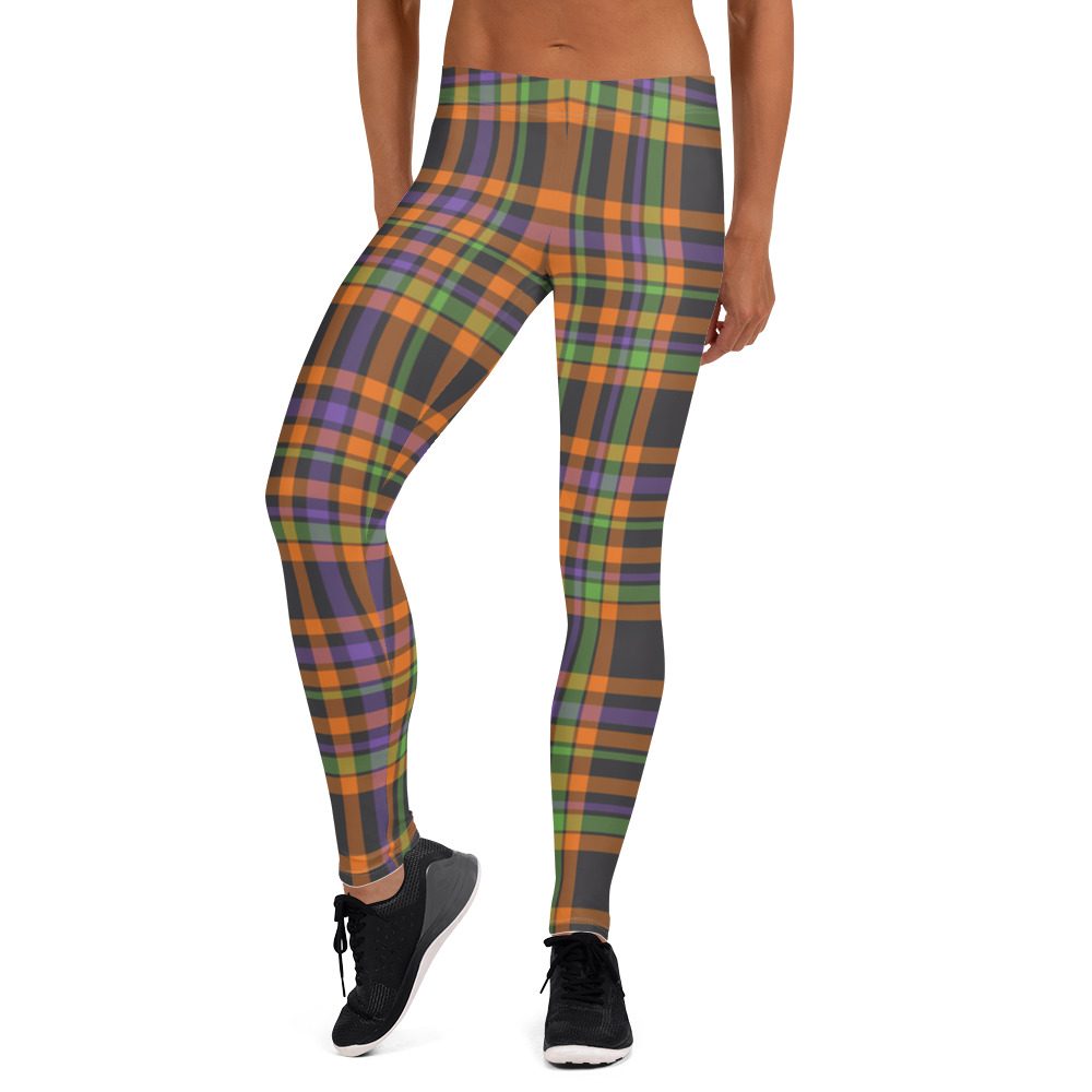 Plaid Leggings - Orange Purple Black - Tartan Halloween Costume - Image 5