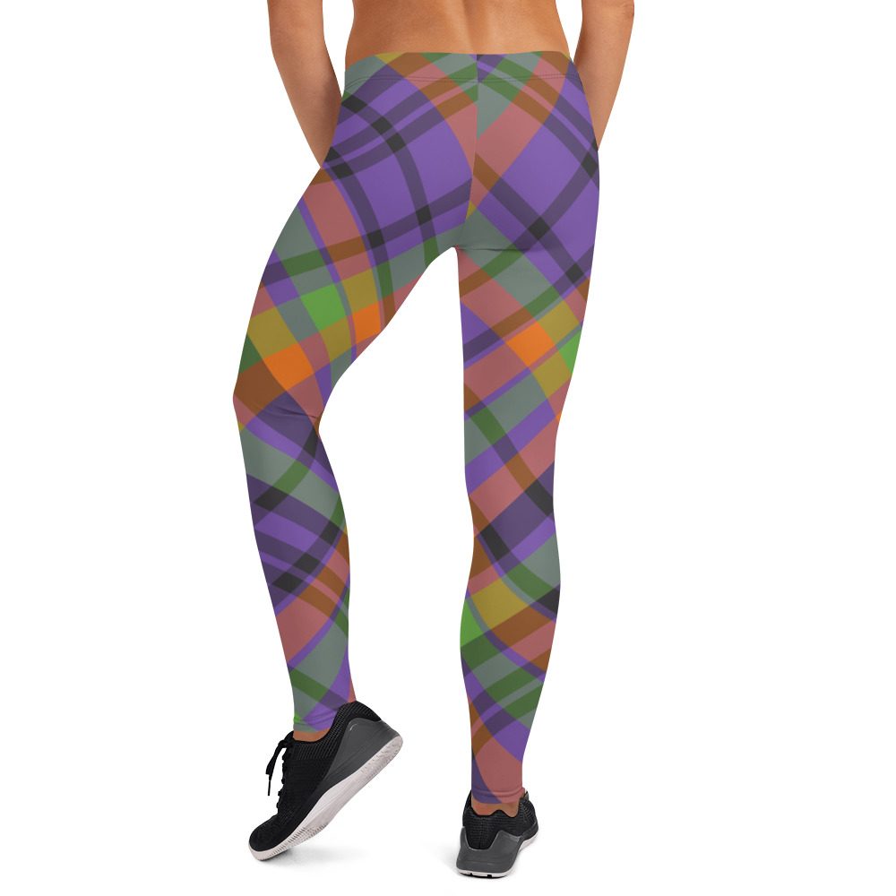 Plaid Leggings - Purple Black Orange - Halloween Tartan Costume - Image 2