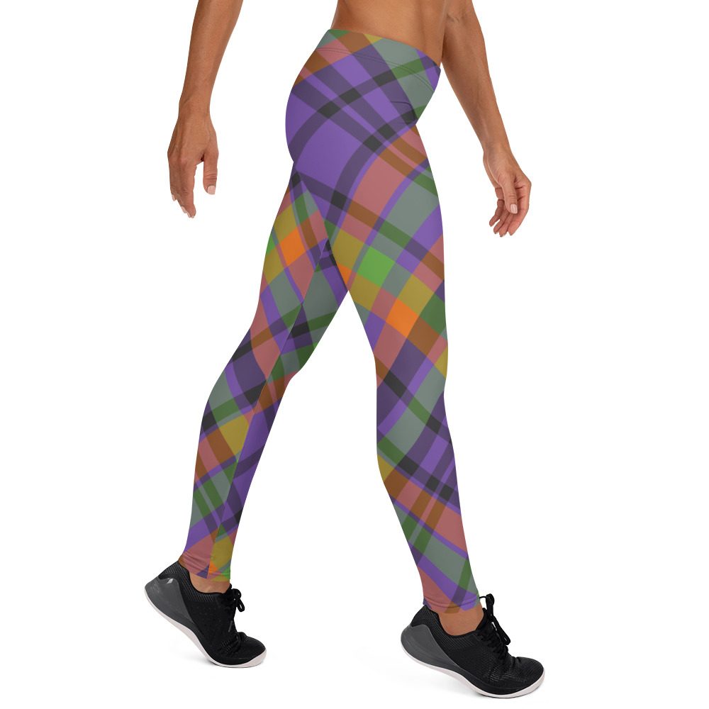 Plaid Leggings - Purple Black Orange - Halloween Tartan Costume - Image 4