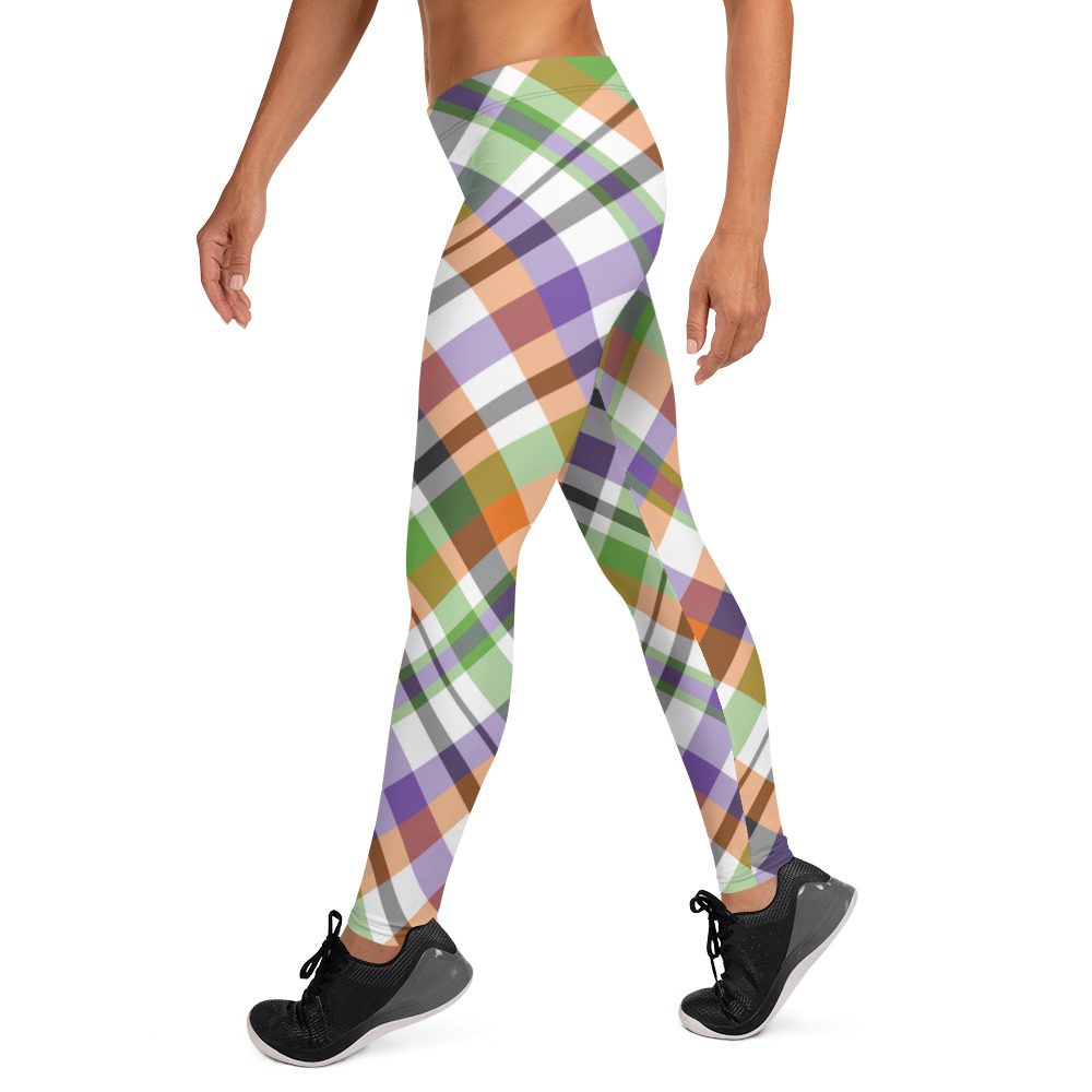 Plaid Leggings - White Green Orange - Halloween Costume - Image 3