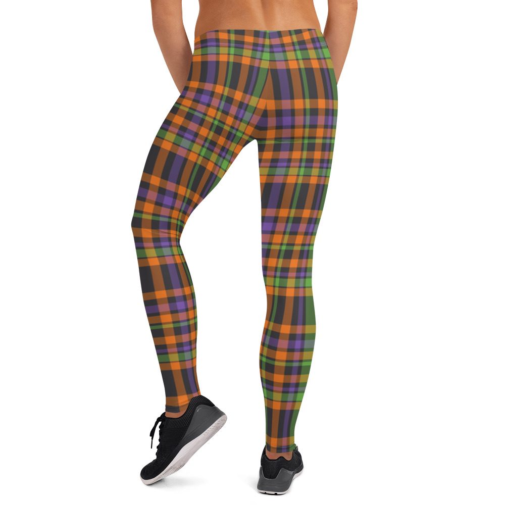 Plaid Leggings - Orange Purple Black - Tartan Halloween Costume - Image 2