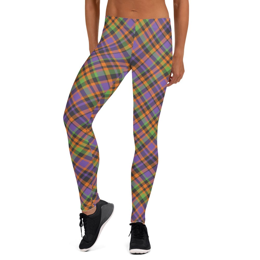 Plaid Leggings - Orange Green Purple - Halloween Tartan Costume - Image 5