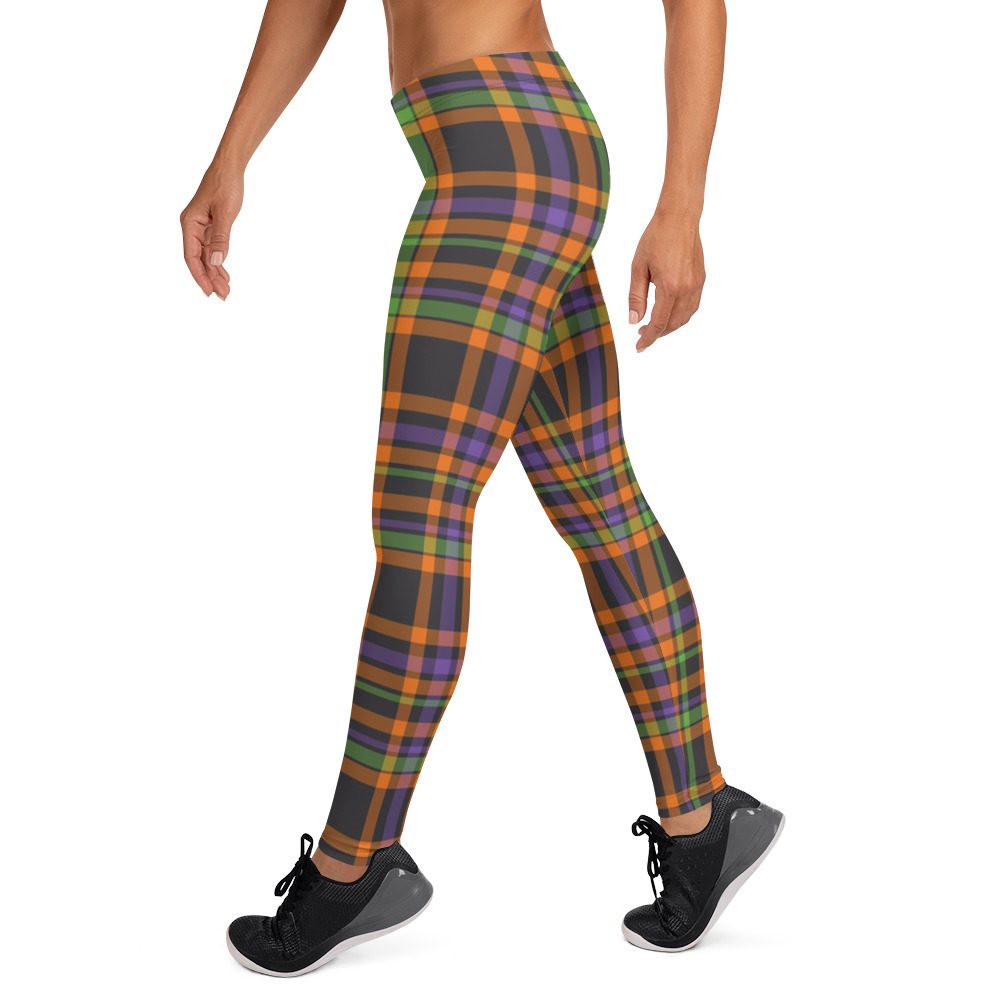 Plaid Leggings - Orange Purple Black - Tartan Halloween Costume - Image 3